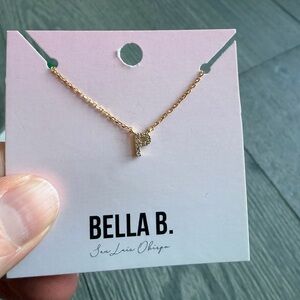 Rhinestone Gold Initial Charm Necklace "P"